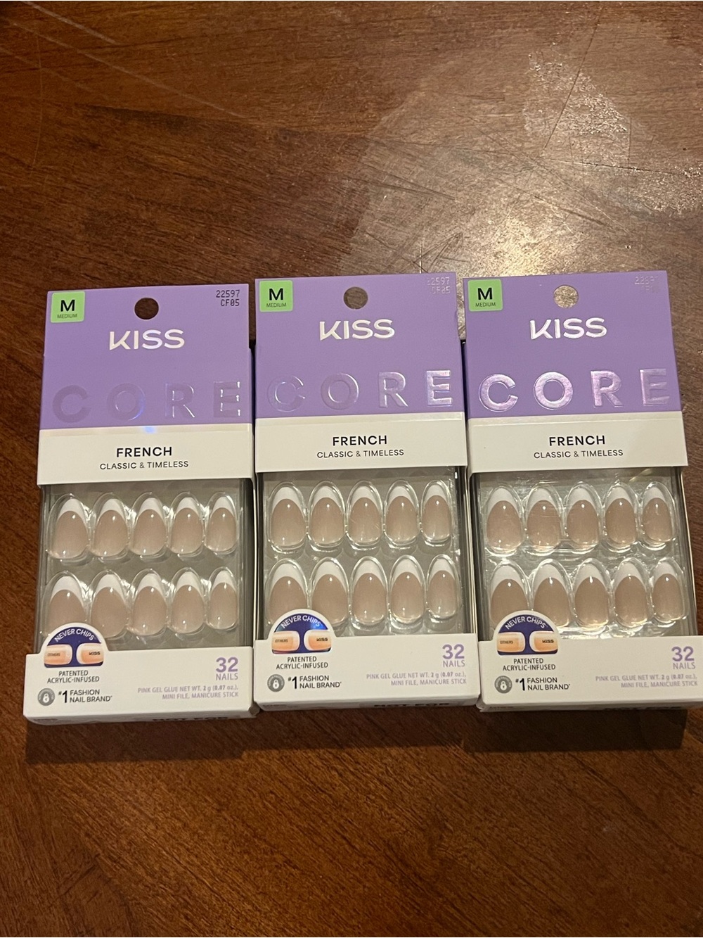 KISS French Press-On Nails Pack Trio in Pink Nude and White Tips